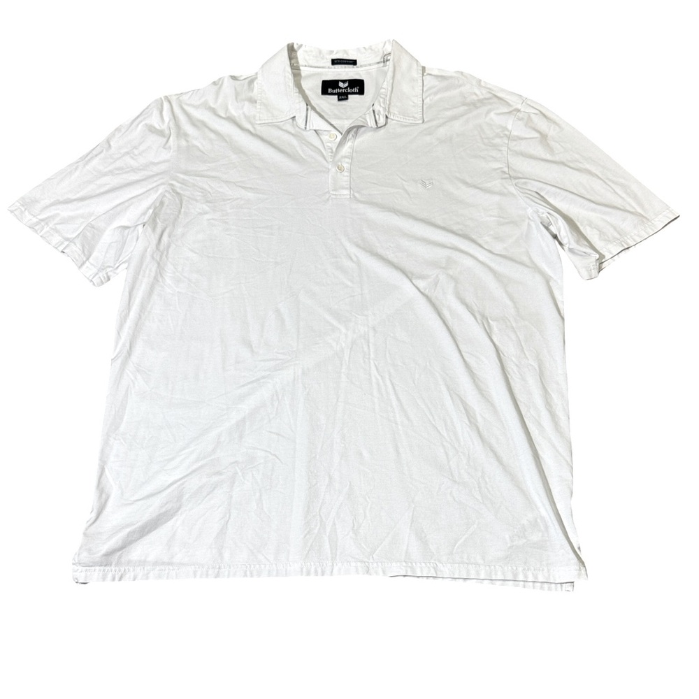 Buttercloth mens 2XL XXL solid white icy cotton blend polo shirt EUC